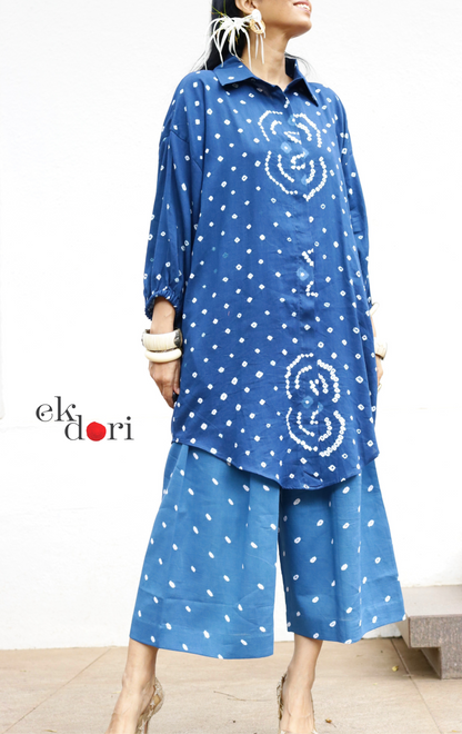Bandhani 'Blue Infinity' Blue Cotton Co-ord Set : Buy Kurta Palazzo Cotton Co-ord Set