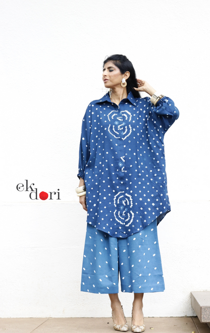 Bandhani 'Blue Infinity' Blue Cotton Co-ord Set : Buy Kurta Palazzo Cotton Co-ord Set