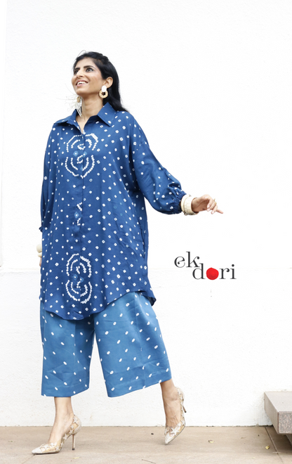 Bandhani 'Blue Infinity' Blue Cotton Co-ord Set : Buy Kurta Palazzo Cotton Co-ord Set