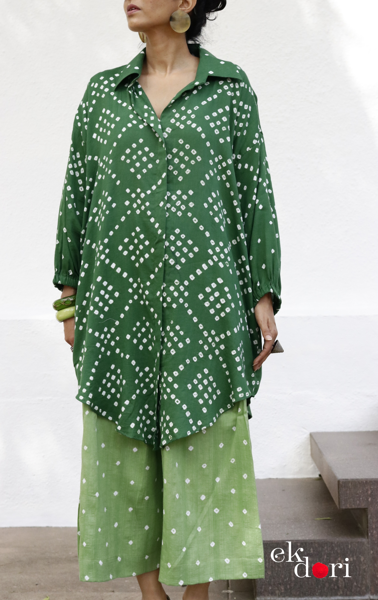 Bandhani 'Green Barfi' Blue Cotton Co-ord Set : Buy Kurta Palazzo Cotton Co-ord Set Cotton Bandhani Set