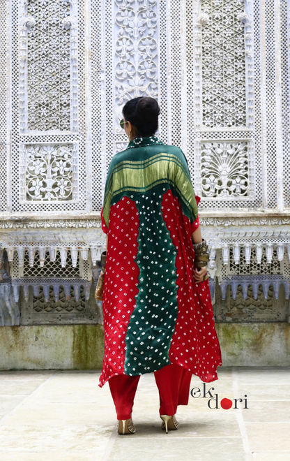 Bandhani Ajrakh Modal Kaftan Kurta Palazzo Co-ord Set | 'Desert Duel' | Ek Dori
