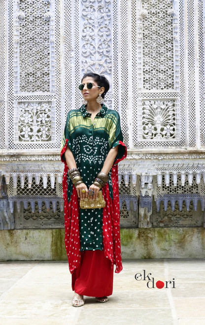 Bandhani Ajrakh Modal Kaftan Kurta Palazzo Co-ord Set | 'Desert Duel' | Ek Dori