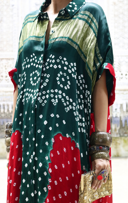 Bandhani Ajrakh Modal Kaftan Kurta Palazzo Co-ord Set | 'Desert Duel' | Ek Dori