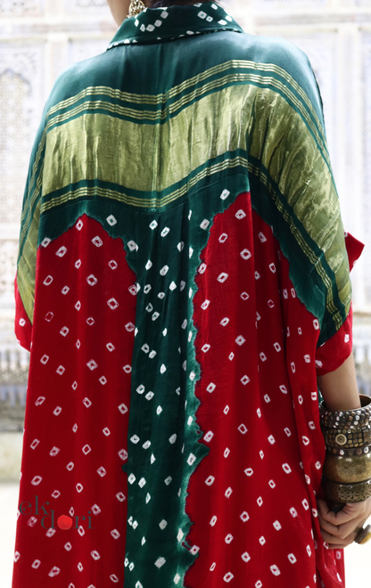 Bandhani Ajrakh Modal Kaftan Kurta Palazzo Co-ord Set | 'Desert Duel' | Ek Dori