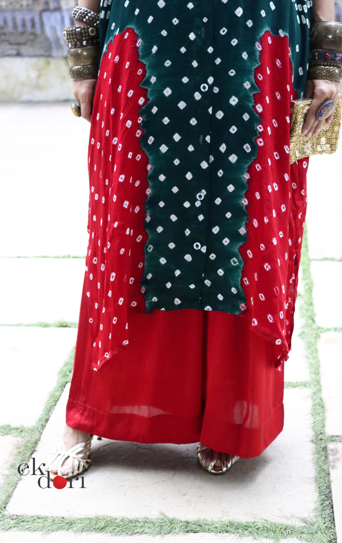 Bandhani Ajrakh Modal Kaftan Kurta Palazzo Co-ord Set | 'Desert Duel' | Ek Dori