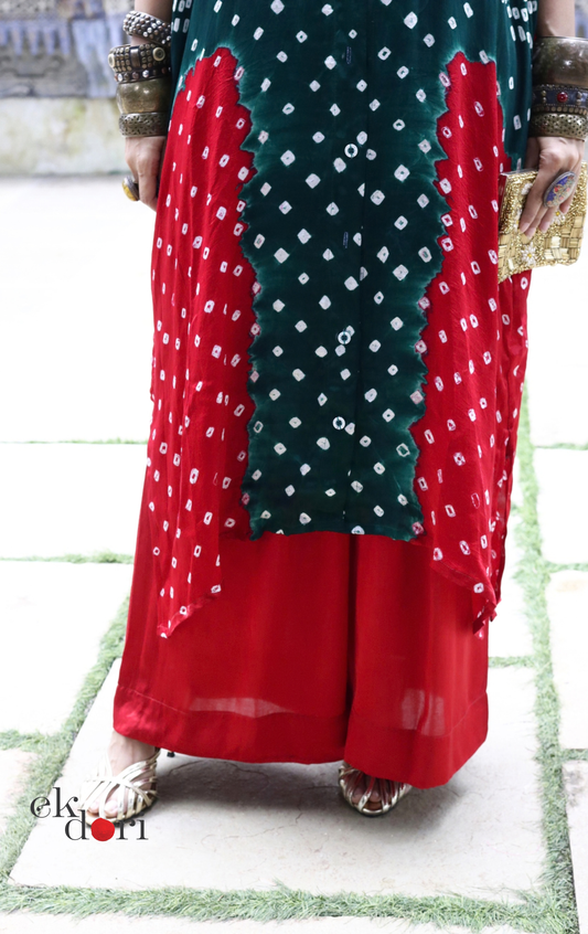 Bandhani Ajrakh Modal Kaftan Kurta Palazzo Co-ord Set | 'Desert Duel' | Ek Dori