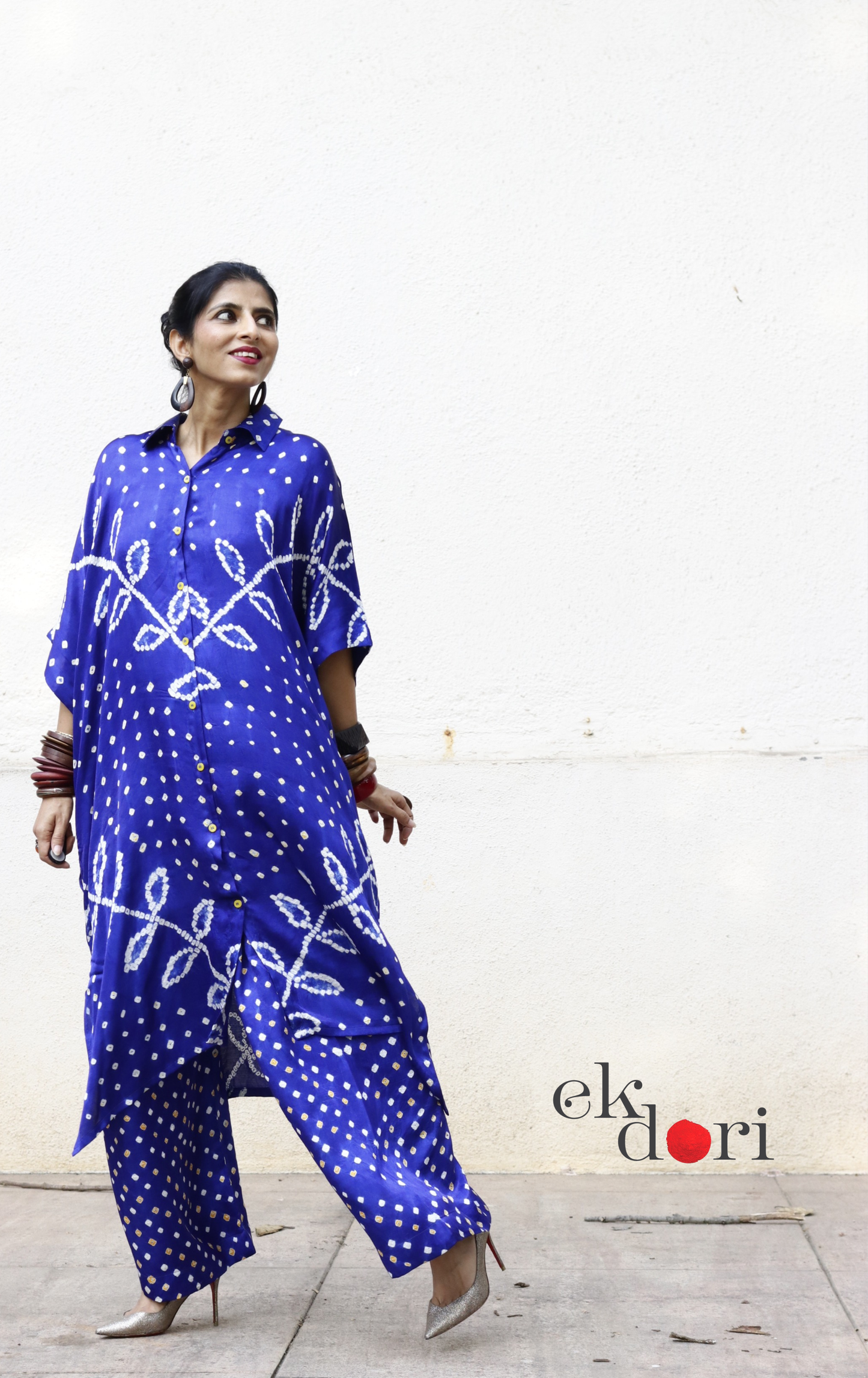 Bandhani Blue White Modal Co-ord Set : Buy Kurta Palazzo Modal Co-ord Set 'Neela Aasman '