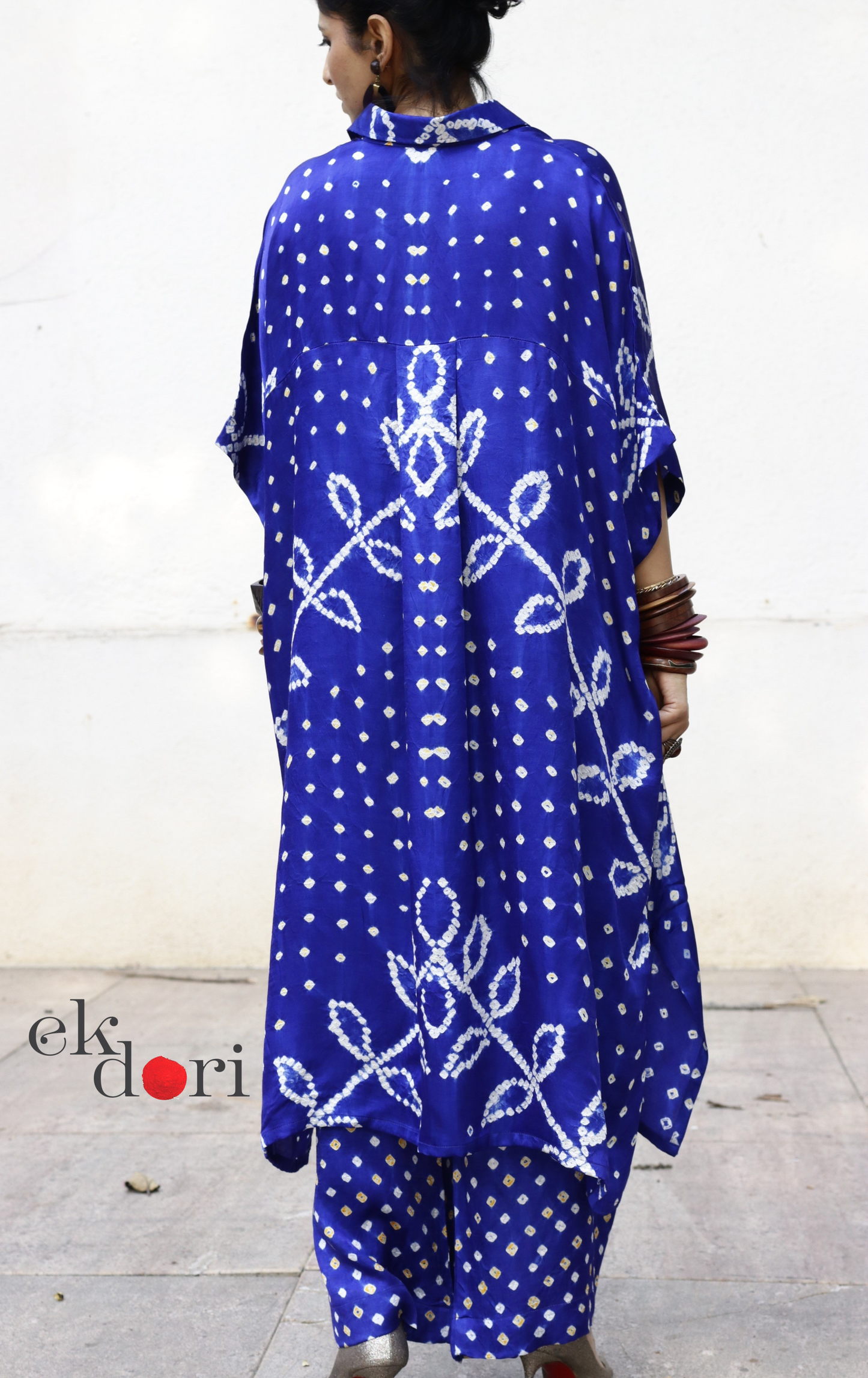 Bandhani Blue White Modal Co-ord Set : Buy Kurta Palazzo Modal Co-ord Set 'Neela Aasman '