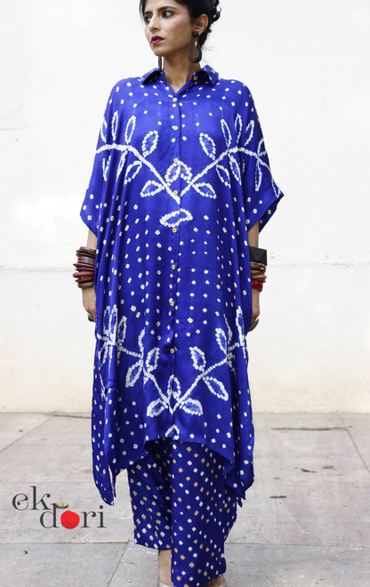 Bandhani Blue White Modal Co-ord Set : Buy Kurta Palazzo Modal Co-ord Set 'Neela Aasman '