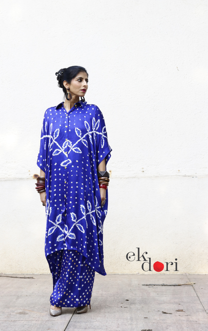 Bandhani Blue White Modal Co-ord Set : Buy Kurta Palazzo Modal Co-ord Set 'Neela Aasman '