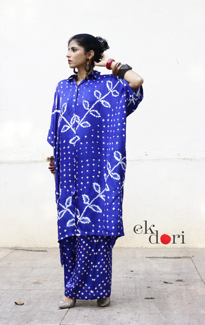 Bandhani Blue White Modal Co-ord Set : Buy Kurta Palazzo Modal Co-ord Set 'Neela Aasman '