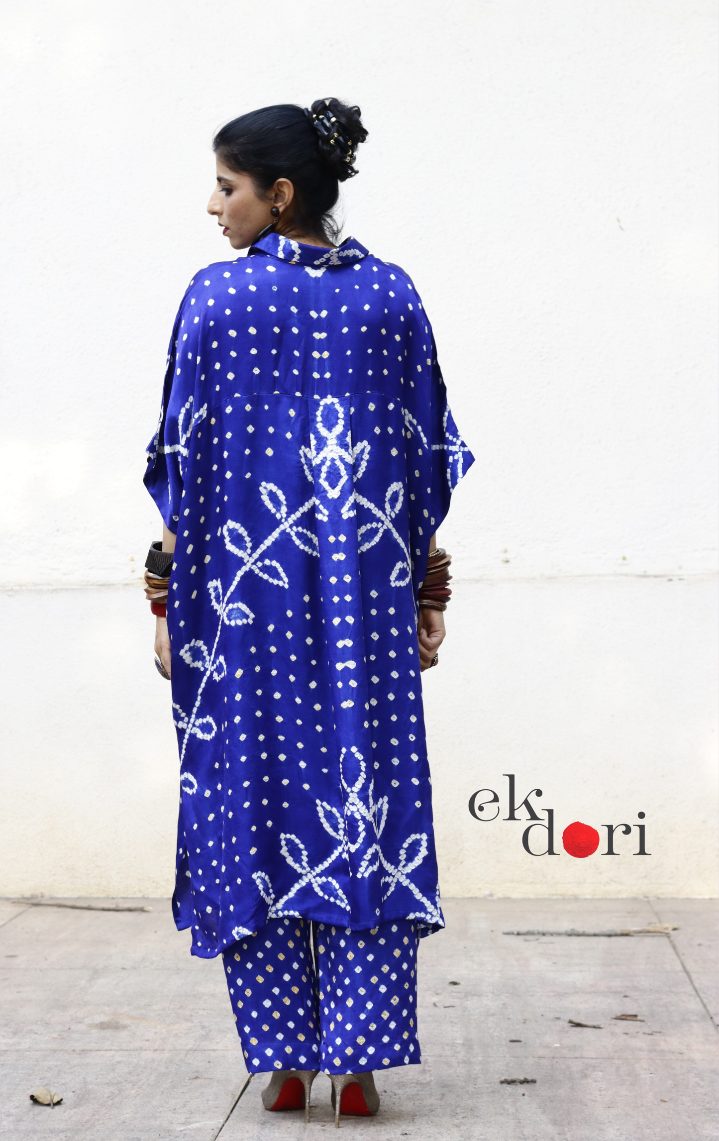 Bandhani Blue White Modal Co-ord Set : Buy Kurta Palazzo Modal Co-ord Set 'Neela Aasman '