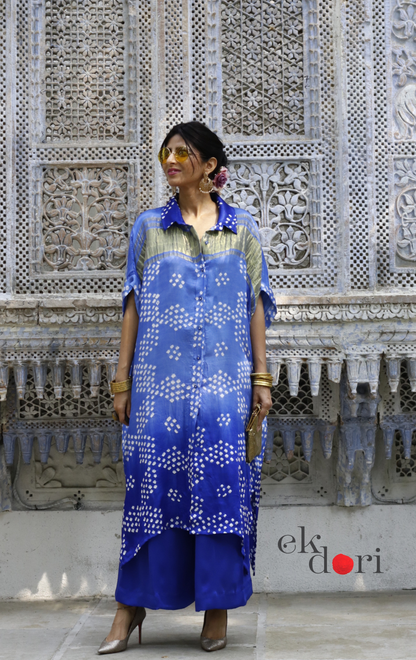 Bandhani Blue White Modal Co-ord Set : Buy Kurta Palazzo Modal Co-ord Set 'Bela'