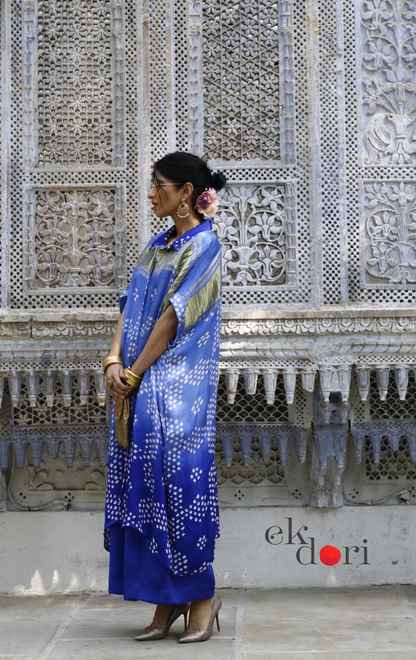 Bandhani Blue White Modal Co-ord Set : Buy Kurta Palazzo Modal Co-ord Set 'Bela'