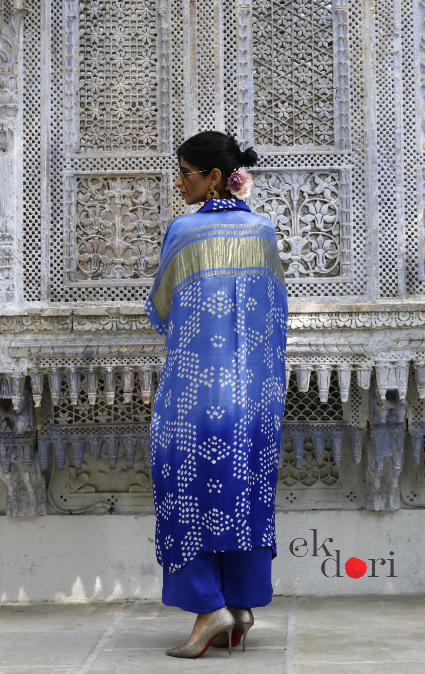 Bandhani Blue White Modal Co-ord Set : Buy Kurta Palazzo Modal Co-ord Set 'Bela'