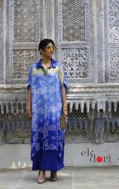 Bandhani Blue White Modal Co-ord Set : Buy Kurta Palazzo Modal Co-ord Set 'Bela'