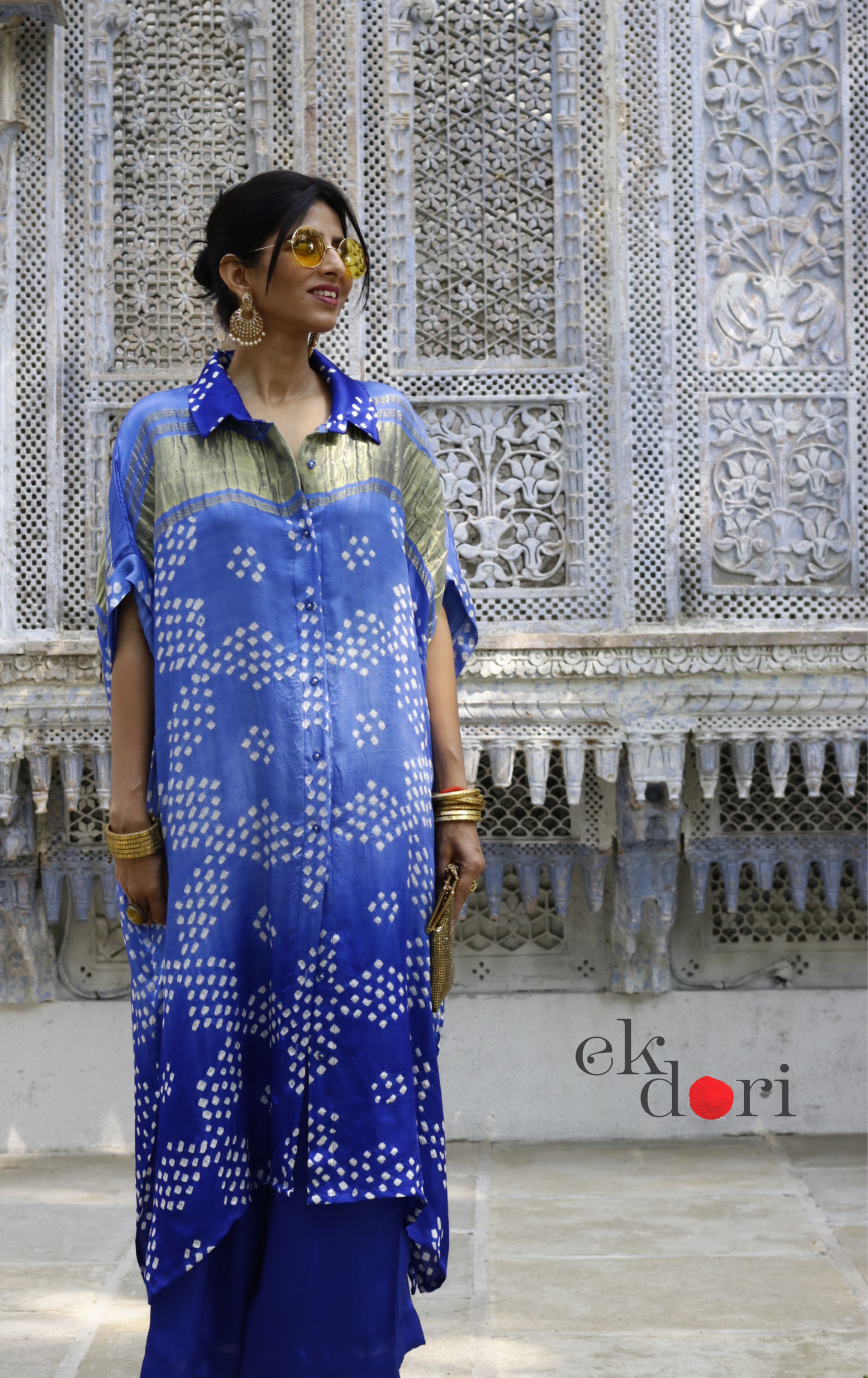 Bandhani Blue White Modal Co-ord Set : Buy Kurta Palazzo Modal Co-ord Set 'Bela'