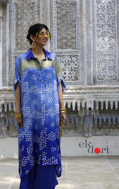 Bandhani Blue White Modal Co-ord Set : Buy Kurta Palazzo Modal Co-ord Set 'Bela'