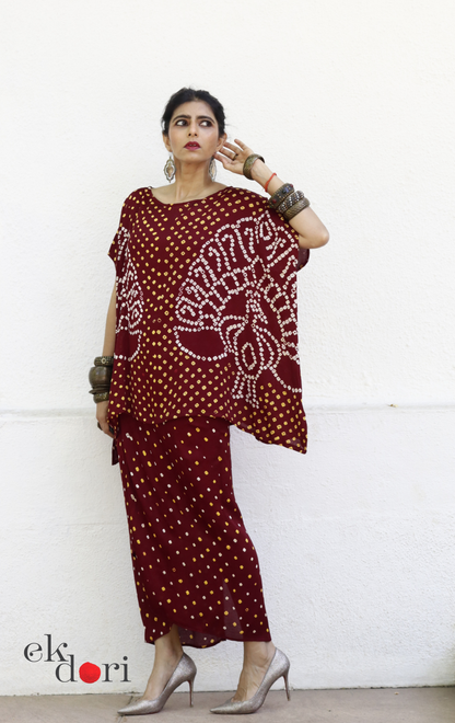 Bandhani Modal Co-ord Skirt Set 'Mor' : 2 Piece Skirt & Bandhani Top Set
