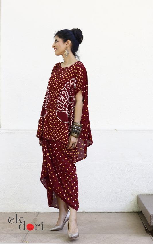 Bandhani Modal Co-ord Skirt Set 'Mor' : 2 Piece Skirt & Bandhani Top Set