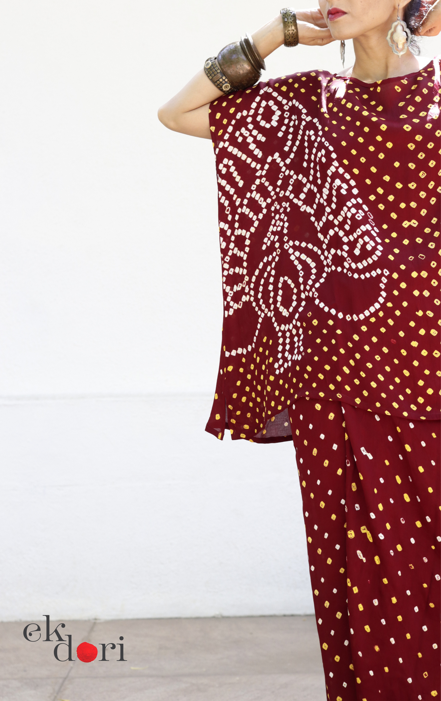 Bandhani Modal Co-ord Skirt Set 'Mor' : 2 Piece Skirt & Bandhani Top Set