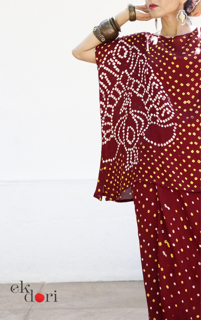 Bandhani Modal Co-ord Skirt Set 'Mor' : 2 Piece Skirt & Bandhani Top Set