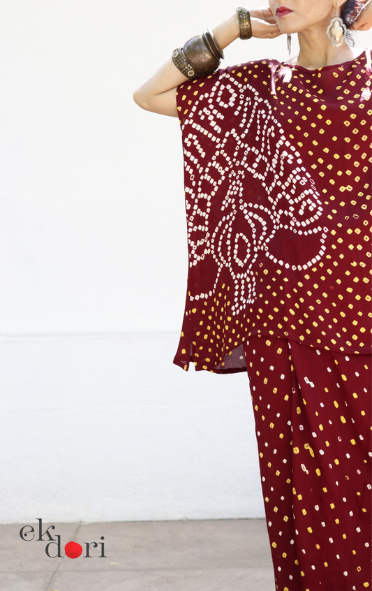 Bandhani Modal Co-ord Skirt Set 'Mor' : 2 Piece Skirt & Bandhani Top Set