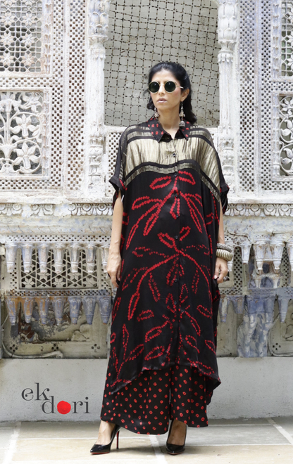 Bandhani Modal Kurta Palazzo Co-ord Set in Black Red | 'Midnight Bazaar' | Ek Dori