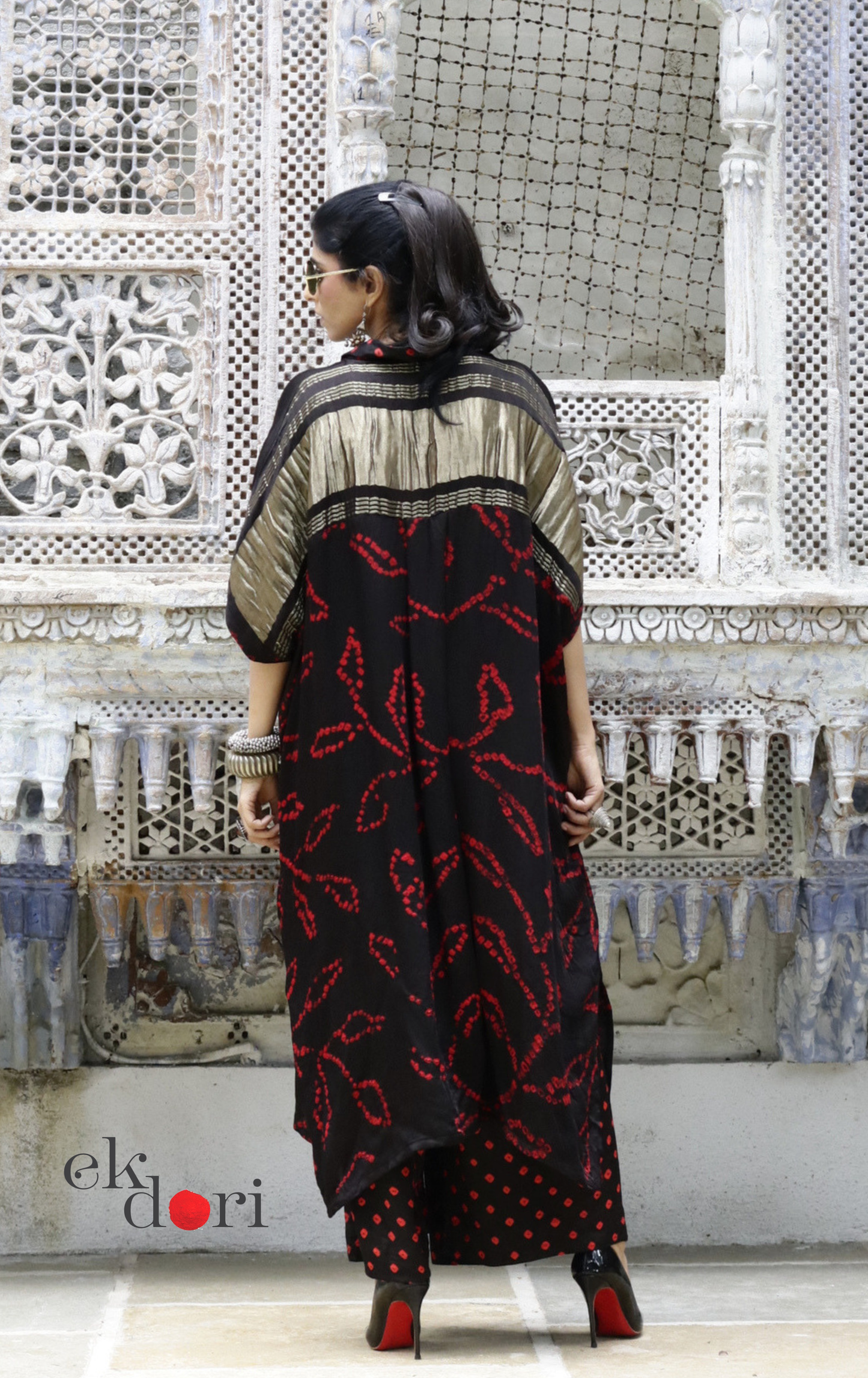 Bandhani Modal Kurta Palazzo Co-ord Set in Black Red | 'Midnight Bazaar' | Ek Dori