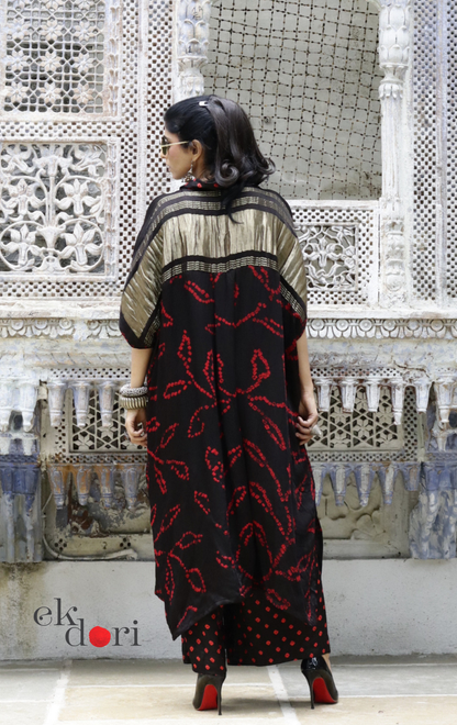 Bandhani Modal Kurta Palazzo Co-ord Set in Black Red | 'Midnight Bazaar' | Ek Dori