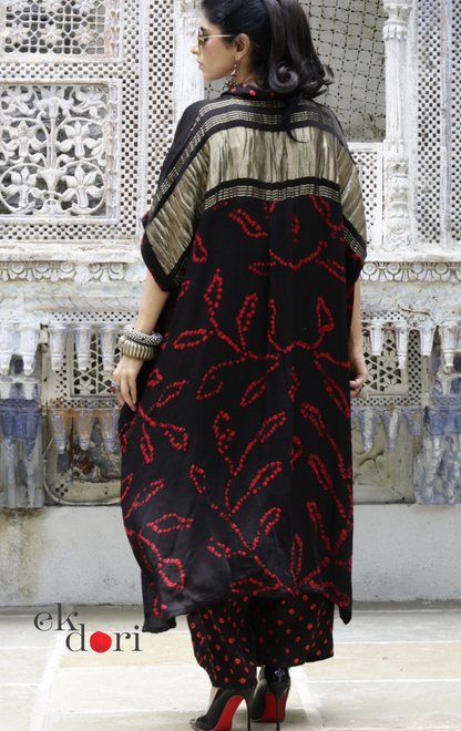 Bandhani Modal Kurta Palazzo Co-ord Set in Black Red | 'Midnight Bazaar' | Ek Dori