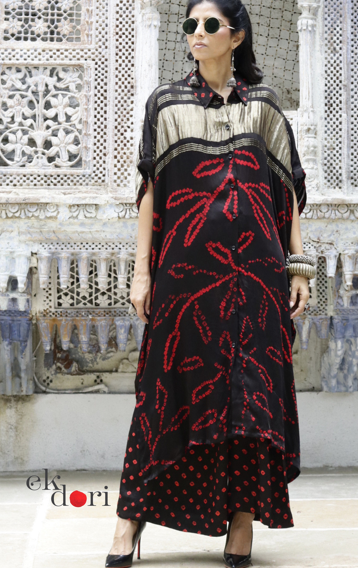 Bandhani Modal Kurta Palazzo Co-ord Set in Black Red | 'Midnight Bazaar' | Ek Dori
