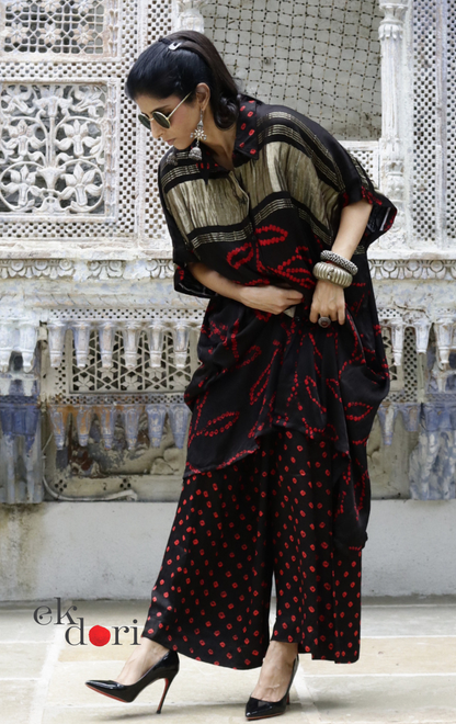 Bandhani Modal Kurta Palazzo Co-ord Set in Black Red | 'Midnight Bazaar' | Ek Dori