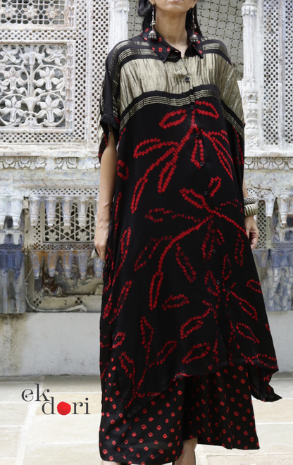 Bandhani Modal Kurta Palazzo Co-ord Set in Black Red | 'Midnight Bazaar' | Ek Dori