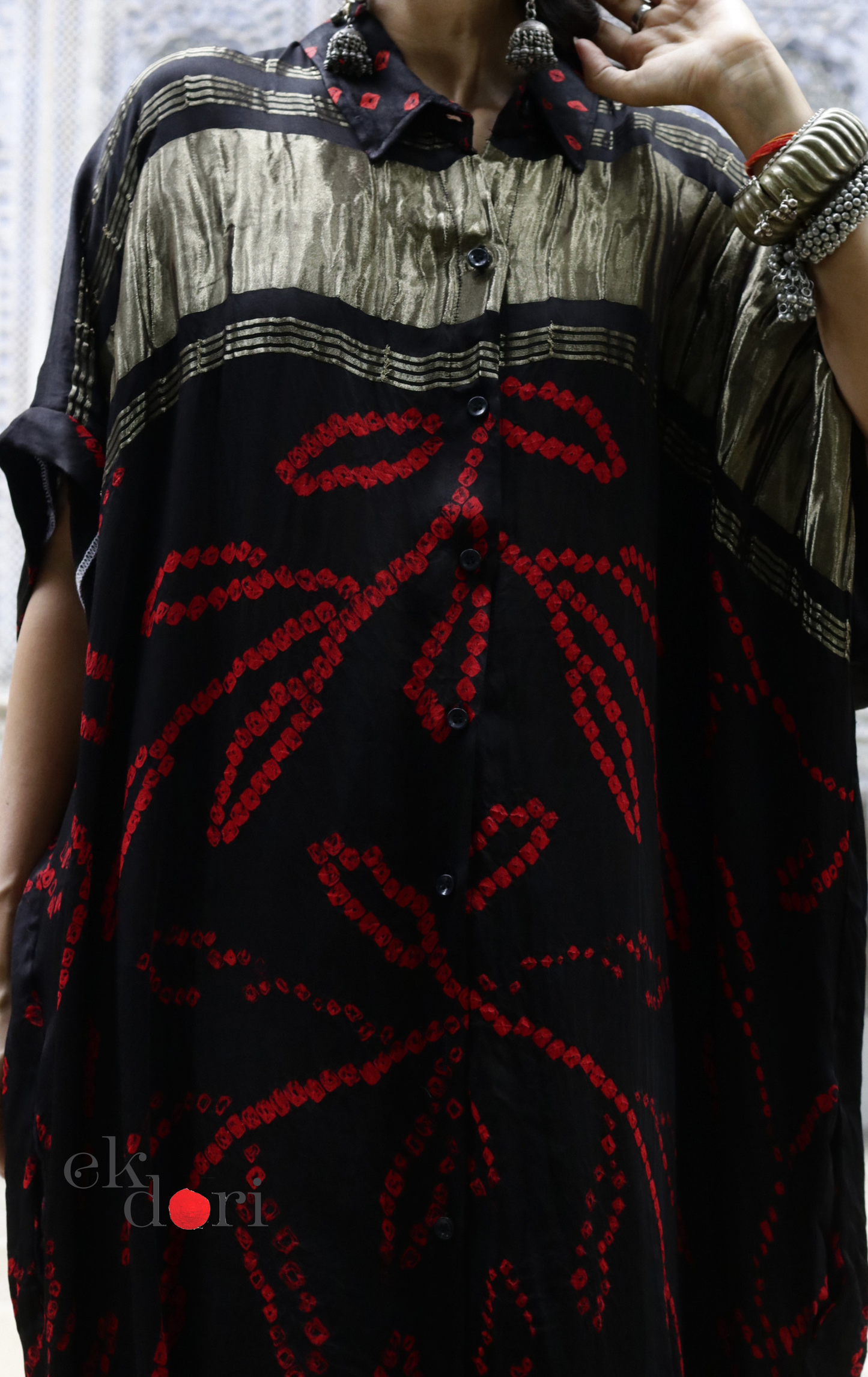 Bandhani Modal Kurta Palazzo Co-ord Set in Black Red | 'Midnight Bazaar' | Ek Dori