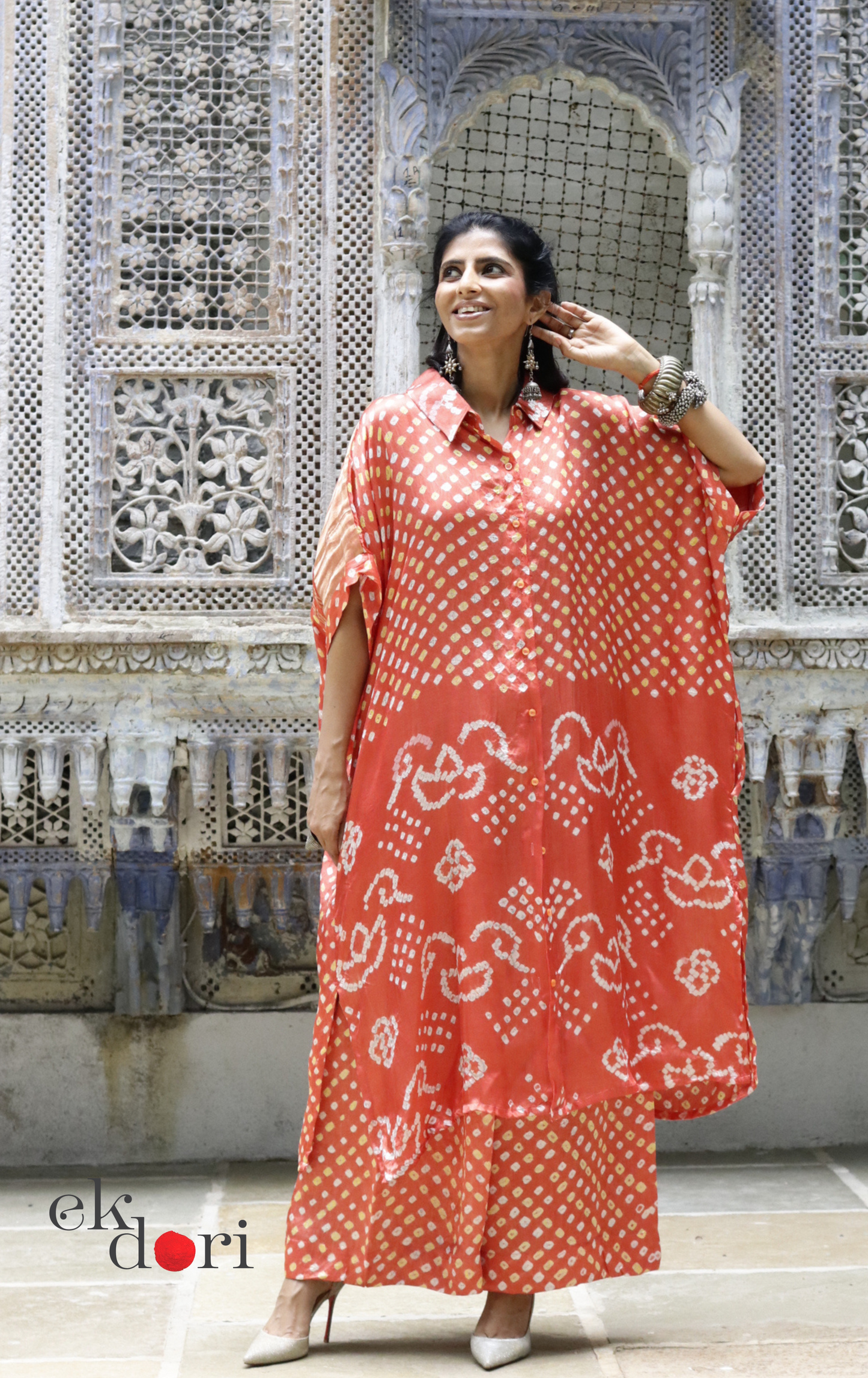Bandhani Purple Modal Co-ord Set : Buy Kurta Palazzo Modal Co-ord Set 'Peach Sorbet'