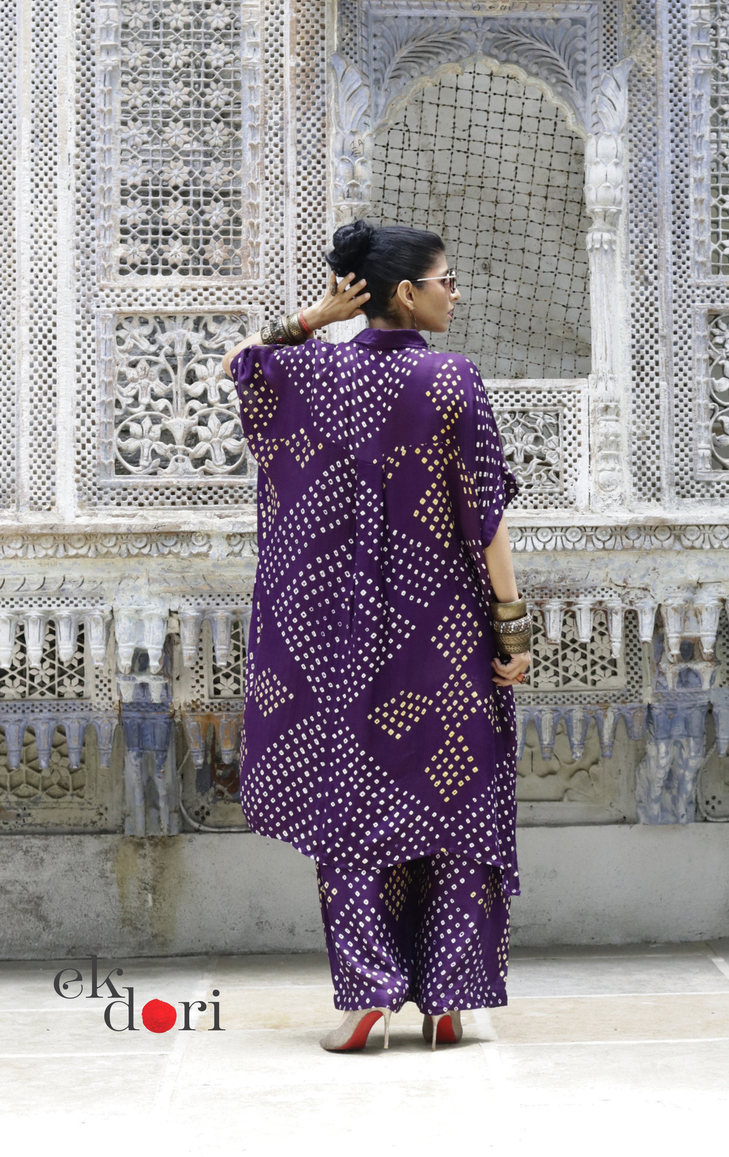 Bandhani Modal Kurta Palazzo Co-ord Set in Purple | 'Jamuni Jaam' | Ek Dori