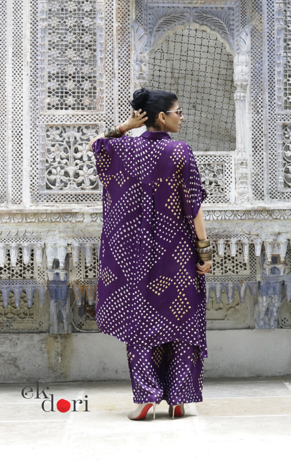 Bandhani Modal Kurta Palazzo Co-ord Set in Purple | 'Jamuni Jaam' | Ek Dori