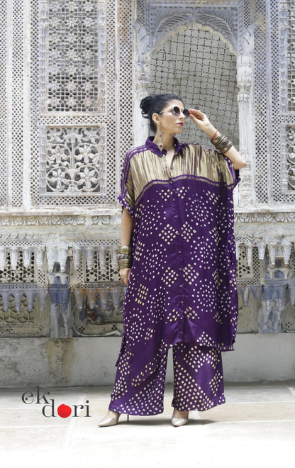 Bandhani Modal Kurta Palazzo Co-ord Set in Purple | 'Jamuni Jaam' | Ek Dori