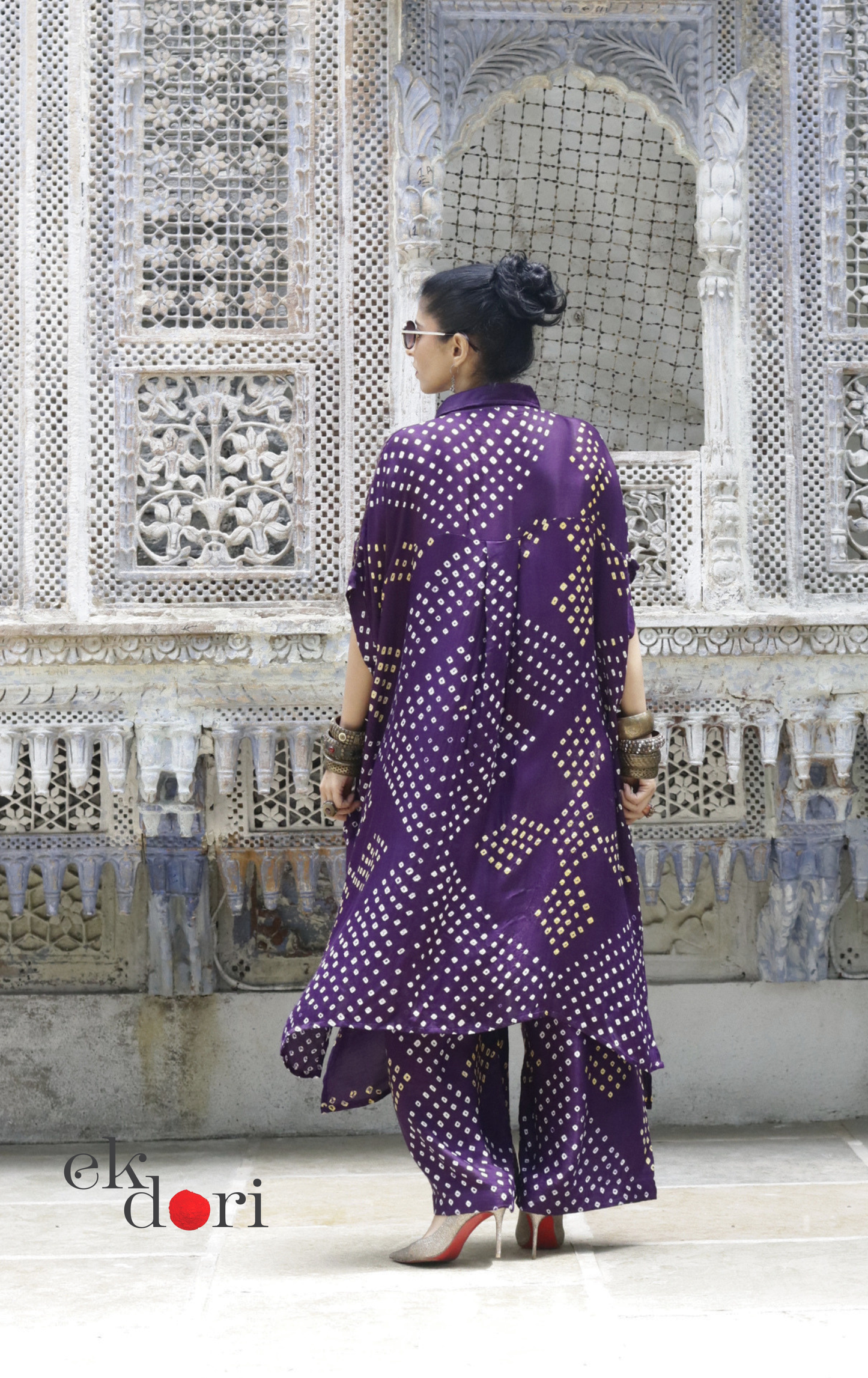 Bandhani Modal Kurta Palazzo Co-ord Set in Purple | 'Jamuni Jaam' | Ek Dori