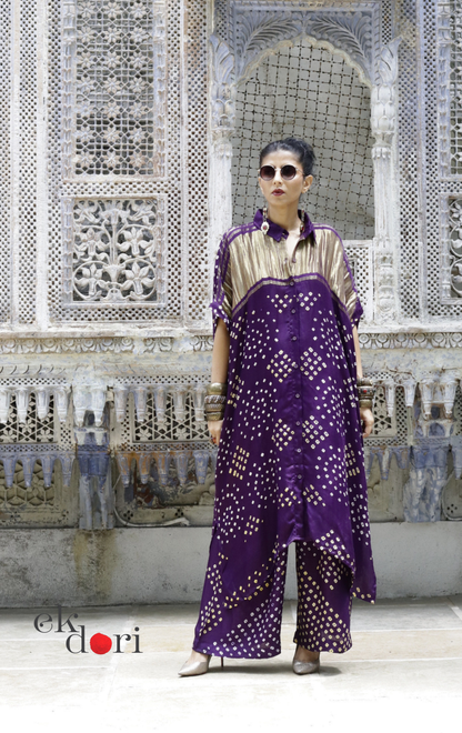 Bandhani Modal Kurta Palazzo Co-ord Set in Purple | 'Jamuni Jaam' | Ek Dori