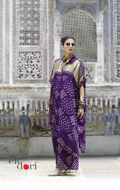 Bandhani Modal Kurta Palazzo Co-ord Set in Purple | 'Jamuni Jaam' | Ek Dori