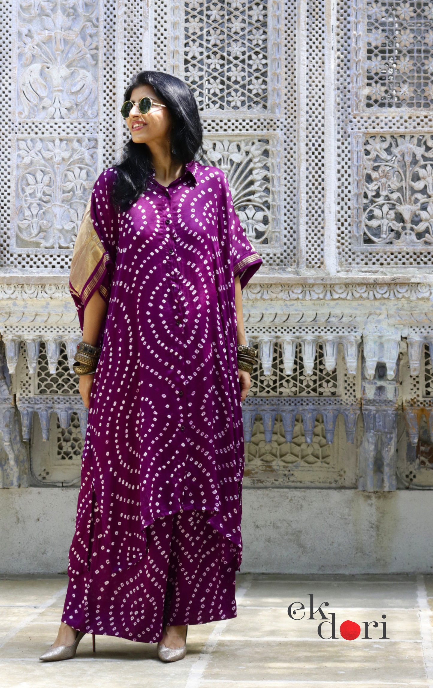 Bandhani Purple Modal Co-ord Set : Buy Kurta Palazzo Modal Co-ord Set 'Jamun Sorbet'