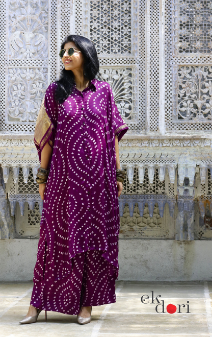 Bandhani Purple Modal Co-ord Set : Buy Kurta Palazzo Modal Co-ord Set 'Jamun Sorbet'