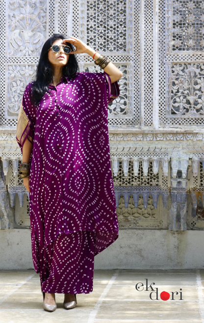 Bandhani Purple Modal Co-ord Set : Buy Kurta Palazzo Modal Co-ord Set 'Jamun Sorbet'