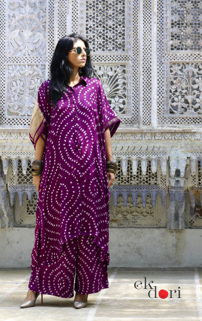 Bandhani Purple Modal Co-ord Set : Buy Kurta Palazzo Modal Co-ord Set 'Jamun Sorbet'