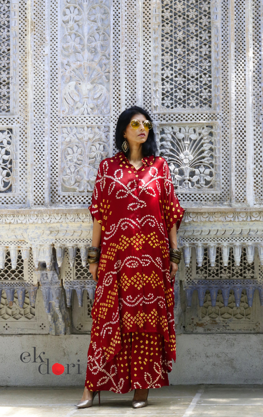 Bandhani Modal Kurta Palazzo Co-ord Set in Red | 'Crimson Heritage' | Ek Dori