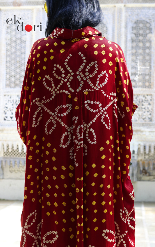 Bandhani Modal Kurta Palazzo Co-ord Set in Red | 'Crimson Heritage' | Ek Dori
