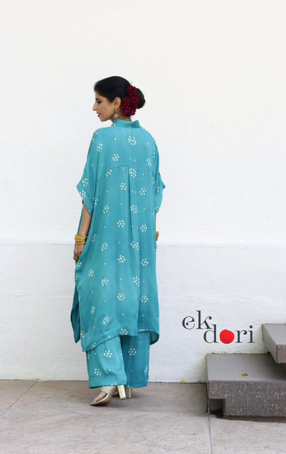 Bandhani Teal Shaded Modal Co-ord Set : Buy Kurta Palazzo Modal Co-ord Set 'Bela'