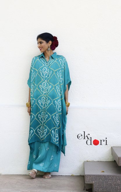 Bandhani Teal Shaded Modal Co-ord Set : Buy Kurta Palazzo Modal Co-ord Set 'Bela'